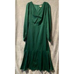Andree by Unit Maxi Dress Womens Large Long Sleeve Emerald Green Satin Elegant